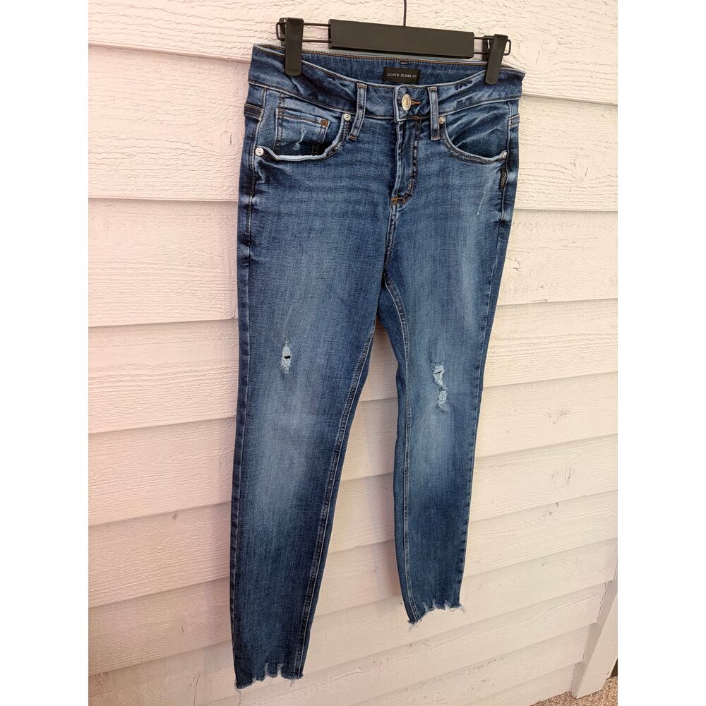 Silver Jeans Co Suki Skinny Jeans W27 L29 Mid Rise Distressed Raw Hem Stretch - Picture 3 of 7